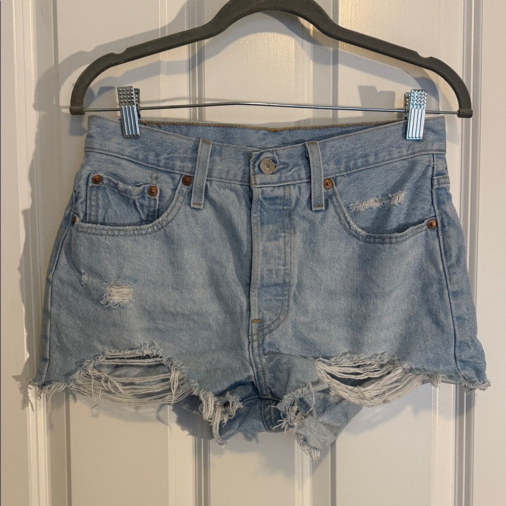 Levi's Distressed Light Blue Jean Shorts